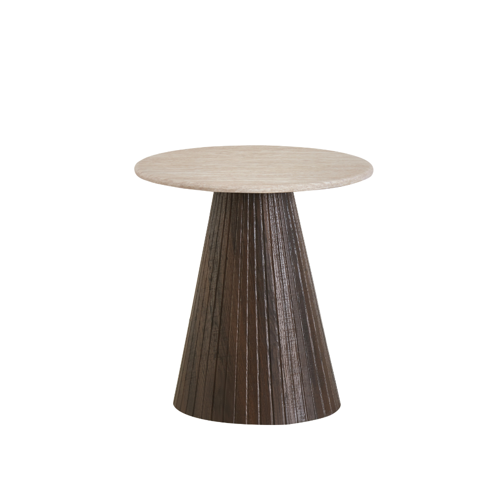 Louie Artificial Marble Wooden Laminated Round End Lamp Side Table Travertine Fast shipping On sale