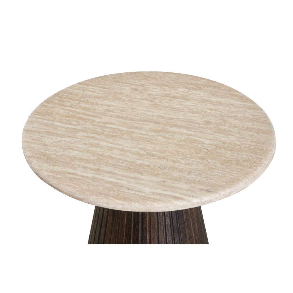 Louie Artificial Marble Wooden Laminated Round End Lamp Side Table Travertine Fast shipping On sale