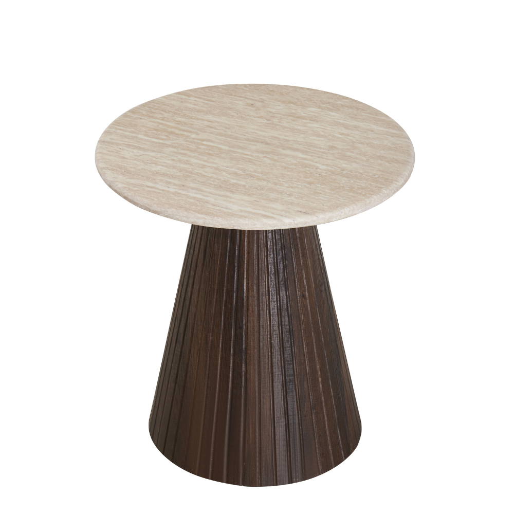 Louie Artificial Marble Wooden Laminated Round End Lamp Side Table Travertine Fast shipping On sale