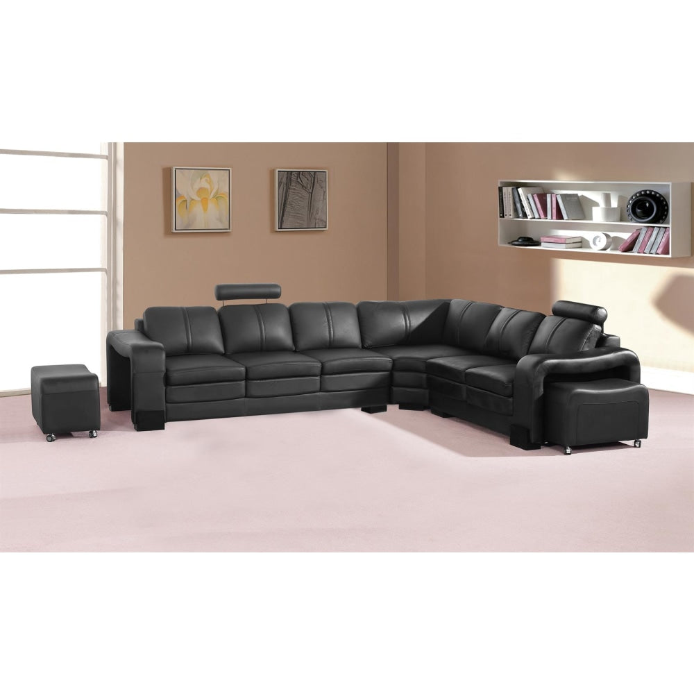Lounge Set Luxurious 6 Seater Faux Leather Corner Sofa Living Room Couch in Black with 2x Ottomans Fast shipping On sale