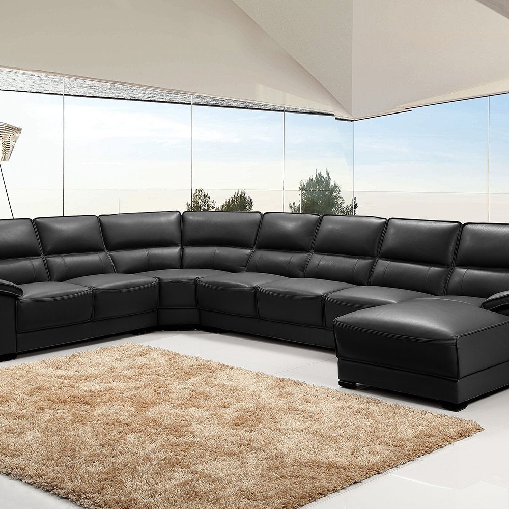 Lounge Set Luxurious 7 Seater Bonded Leather Corner Sofa Living Room Couch in Black with Chaise Fast shipping On sale