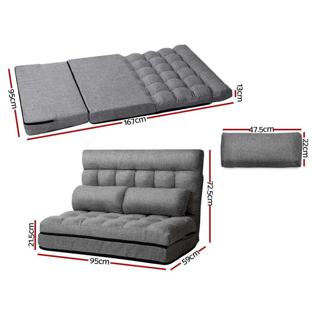 Lounge Sofa Bed 2-seater Floor Folding Fabric Grey Fast shipping On sale
