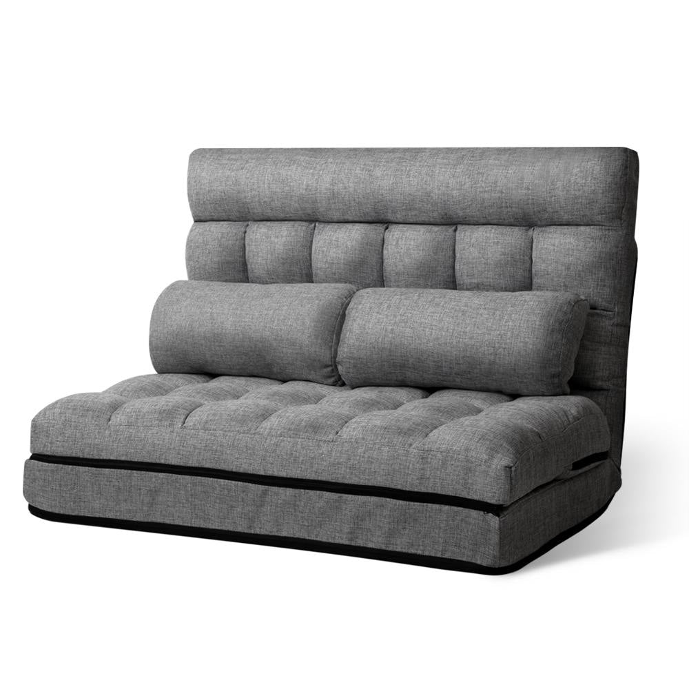 Lounge Sofa Bed 2 - seater Floor Folding Fabric Grey Fast shipping On sale