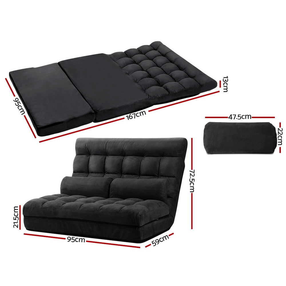 Lounge Sofa Bed 2-seater Floor Folding Suede Charcoal Fast shipping On sale