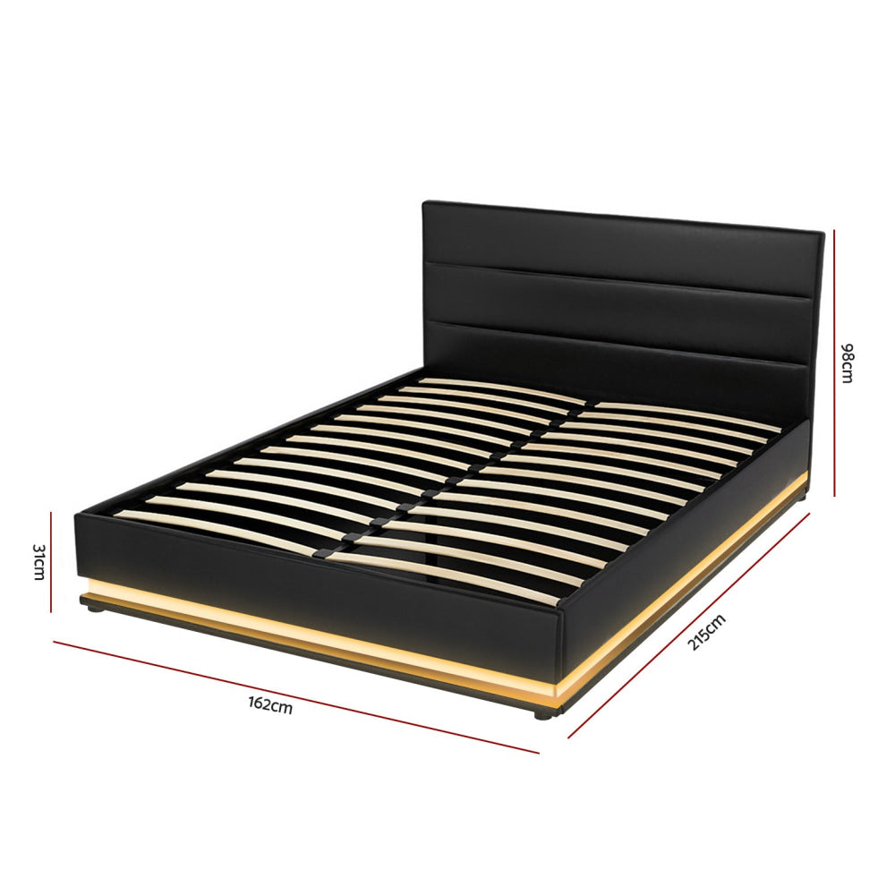 Lumi LED Bed Frame PU Leather Gas Lift Storage - Black Queen Fast shipping On sale