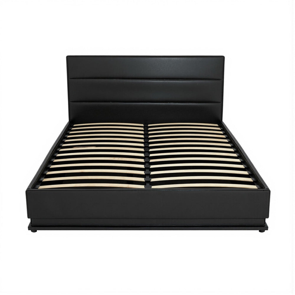 Lumi LED Bed Frame PU Leather Gas Lift Storage - Black Queen Fast shipping On sale
