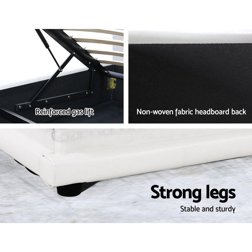 Lumi LED Bed Frame PU Leather Gas Lift Storage - White Queen Fast shipping On sale