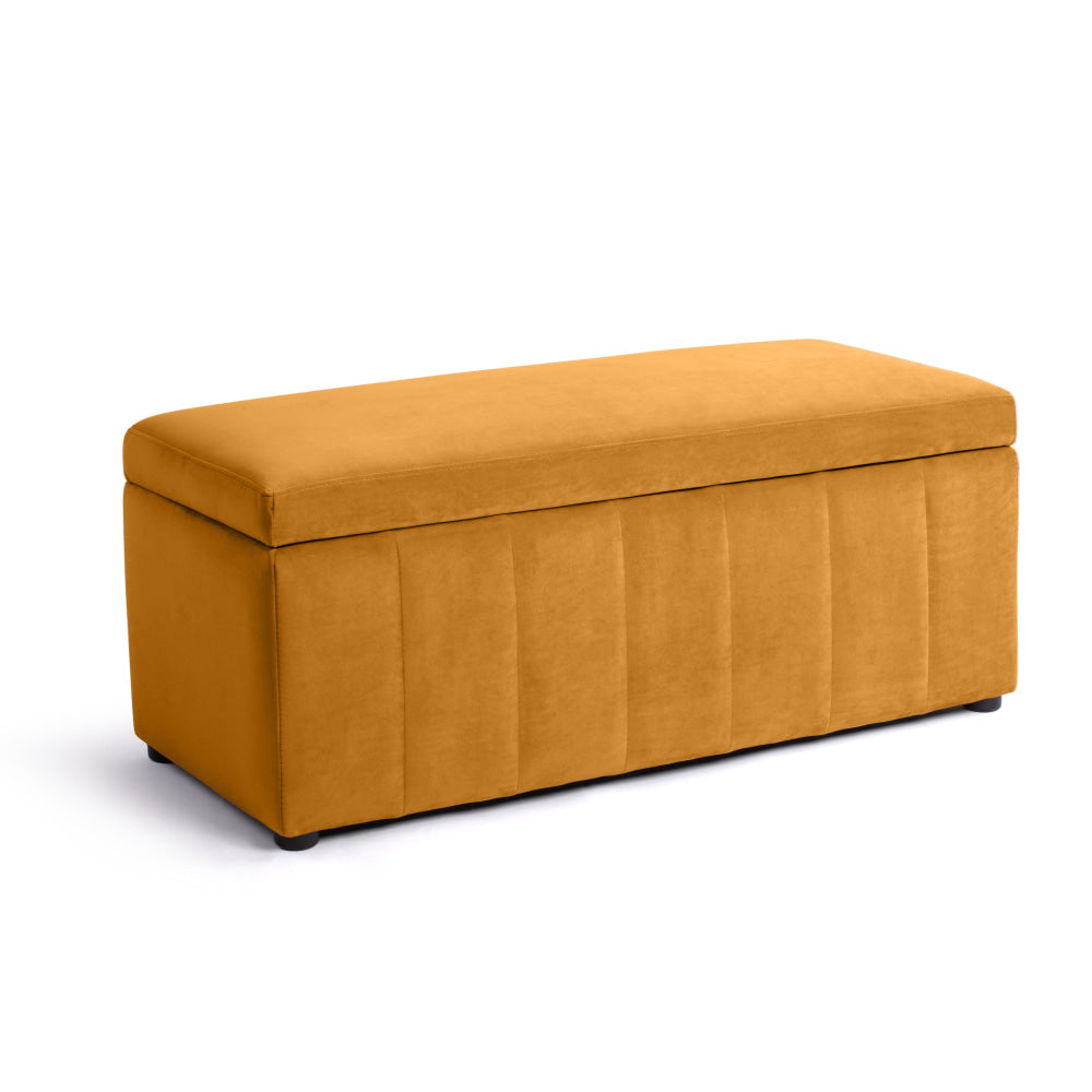 Lumine Velvet Fabric Sofa Bench Storage Ottoman Foot Rest Stool Mustard Yellow Fast shipping On sale