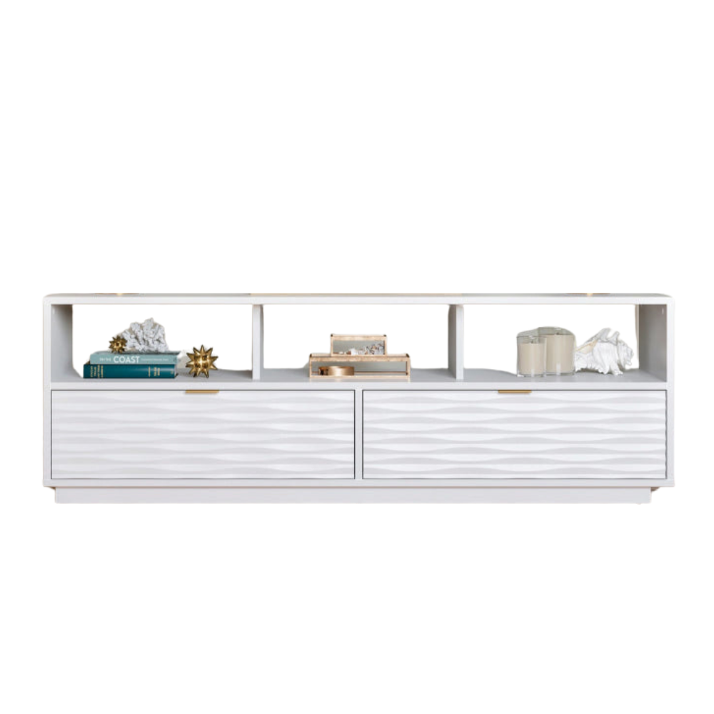 Luther Wooden Open Shelves Lowline Entertainment Unit TV Stand W/ 2-Drawers White Fast shipping On sale