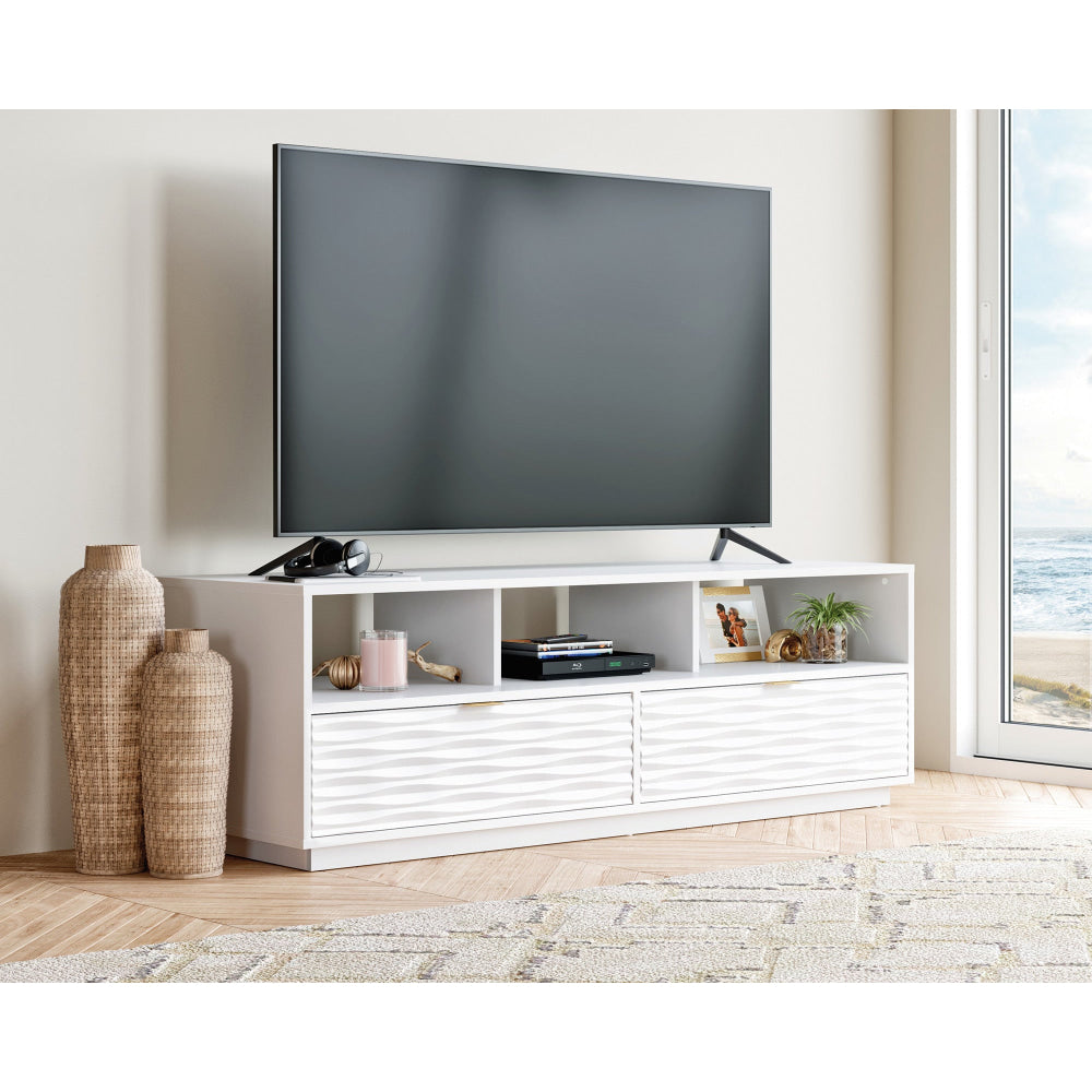 Luther Wooden Open Shelves Lowline Entertainment Unit TV Stand W/ 2-Drawers White Fast shipping On sale