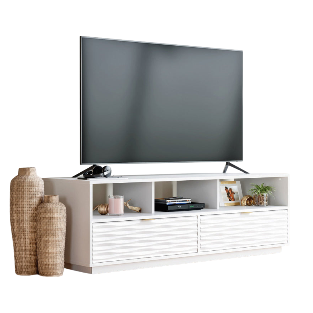 Luther Wooden Open Shelves Lowline Entertainment Unit TV Stand W/ 2-Drawers White Fast shipping On sale