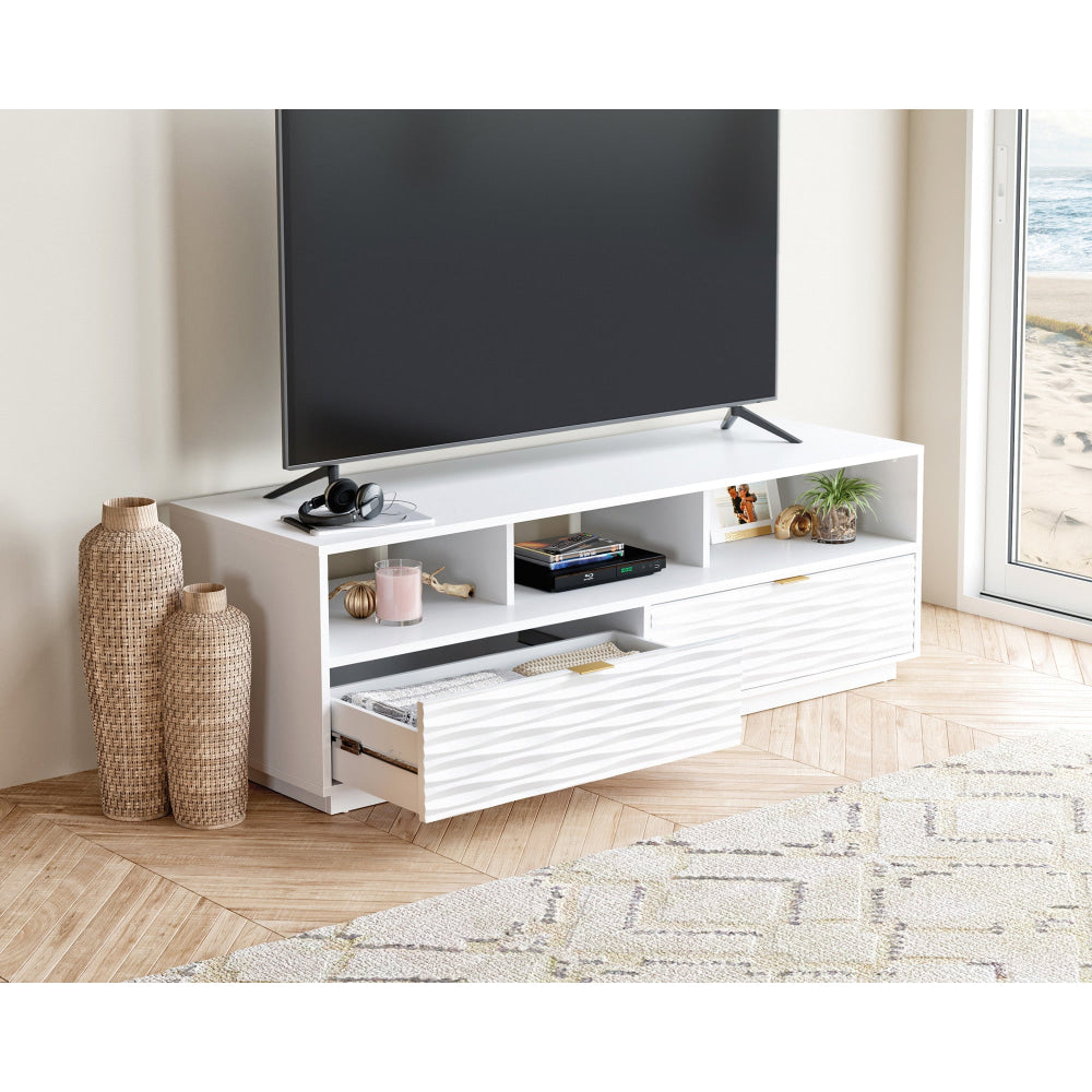 Luther Wooden Open Shelves Lowline Entertainment Unit TV Stand W/ 2-Drawers White Fast shipping On sale