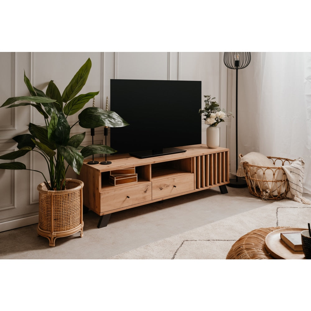 Mabel Lowline Entertainment Unit TV Stand 1-Door 2-Drawers Oak Fast shipping On sale