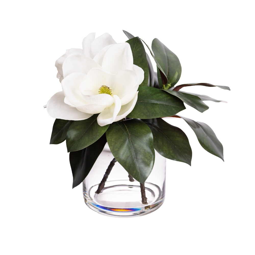 Magnolia Artificial Fake Plant Decorative Arrangement 40cm In Glass White Fast shipping On sale