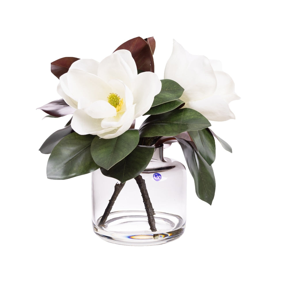 Magnolia Artificial Fake Plant Decorative Arrangement 40cm In Glass White Fast shipping On sale