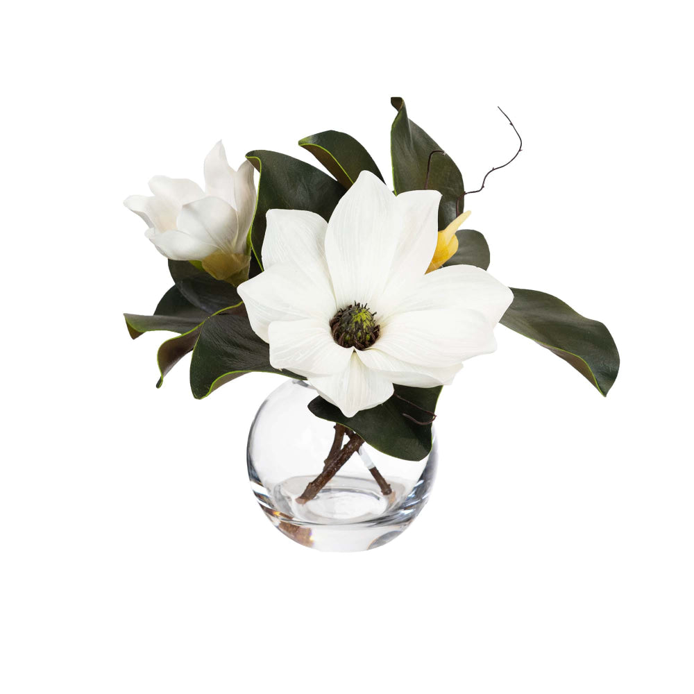 Magnolia Spray 25cm Artificial Plant Flower Arrangement Decorative In Fishbowl Vase White Fast shipping On sale