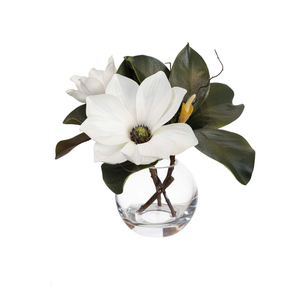 Magnolia Spray 25cm Artificial Plant Flower Arrangement Decorative In Fishbowl Vase White Fast shipping On sale