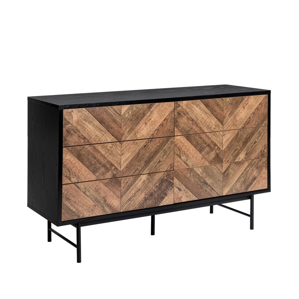 Magnus Chest Of 6-Drawers Dresser Lowboy Storage Cabinet Walnut/Black Drawers Fast shipping On sale