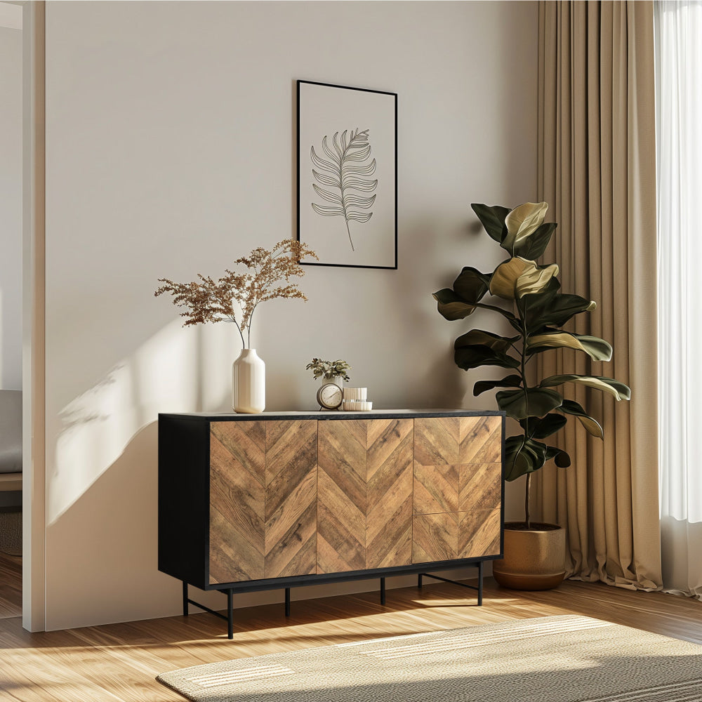 Magnus Sideboard Buffet Unit Storage Cabinet 2-Doors 3-Drawers Walnut/Black & Fast shipping On sale