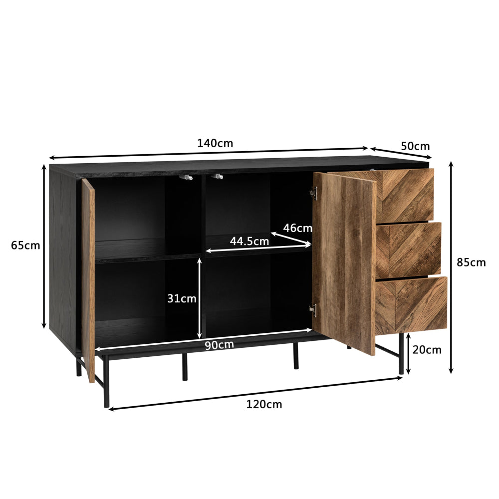 Magnus Sideboard Buffet Unit Storage Cabinet 2-Doors 3-Drawers Walnut/Black & Fast shipping On sale