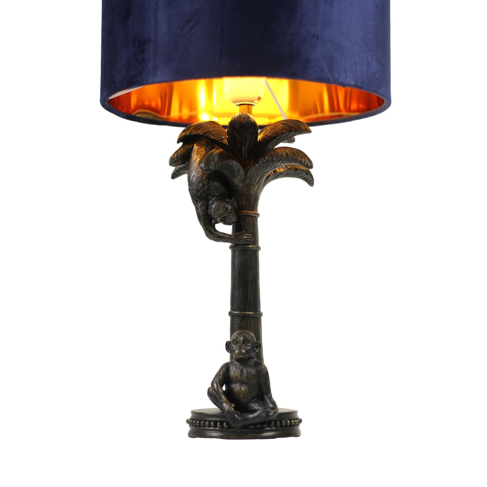 Malena Classic Two Monkeys Base Fabric Shade Desk Table Light Lamp Pewter/Blue Fast shipping On sale