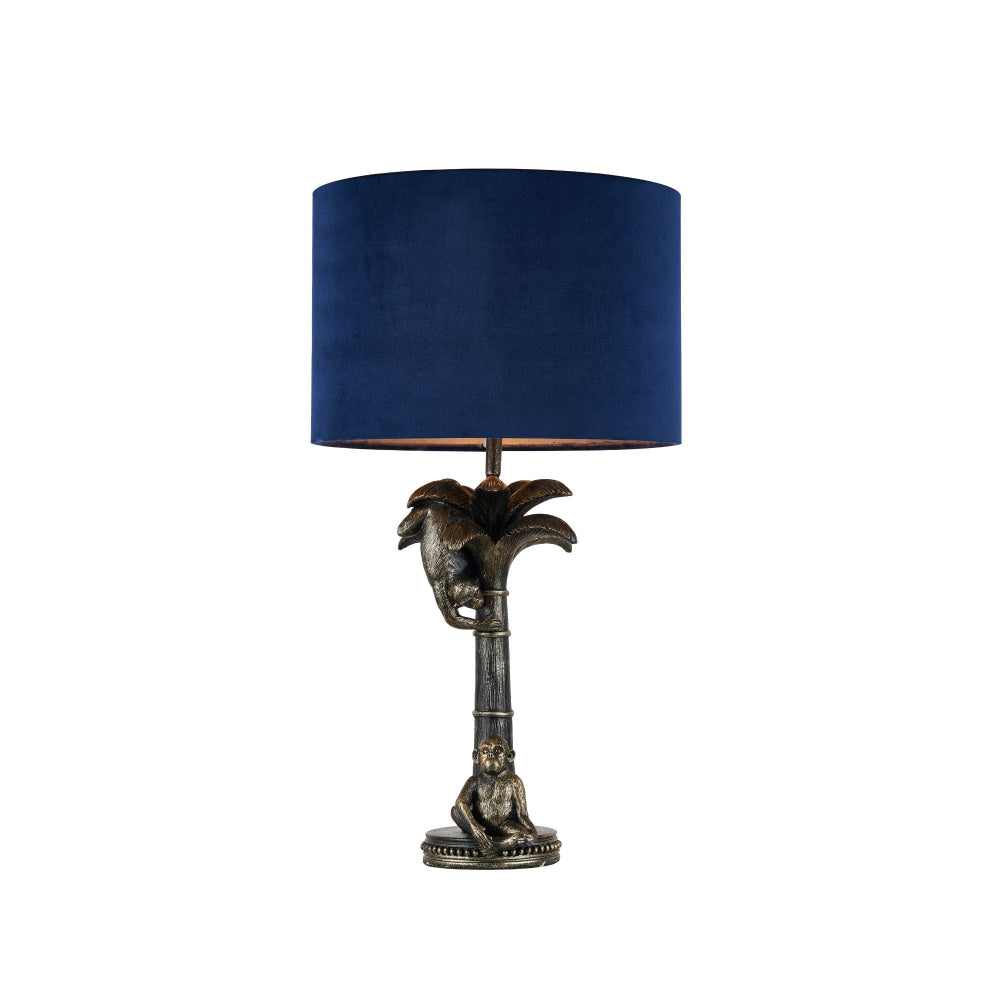 Malena Classic Two Monkeys Base Fabric Shade Desk Table Light Lamp Pewter/Blue Fast shipping On sale