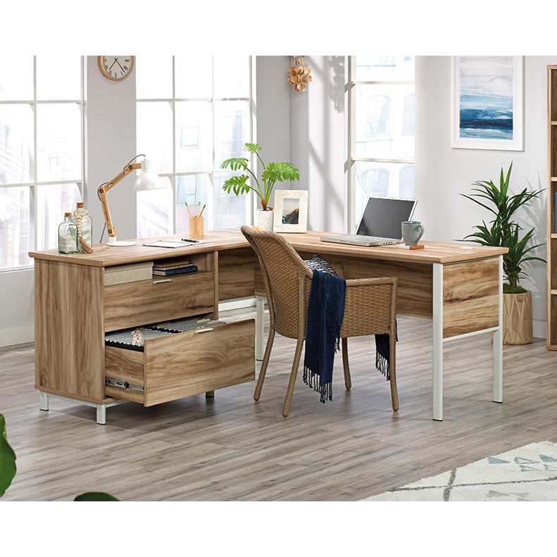 Mannon Executive Wooden L-Shaped Home Office Computer Working Desk Kiln Acacia Fast shipping On sale