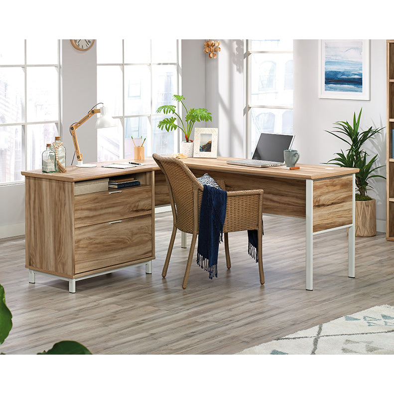 Mannon Executive Wooden L-Shaped Home Office Computer Working Desk Kiln Acacia Fast shipping On sale