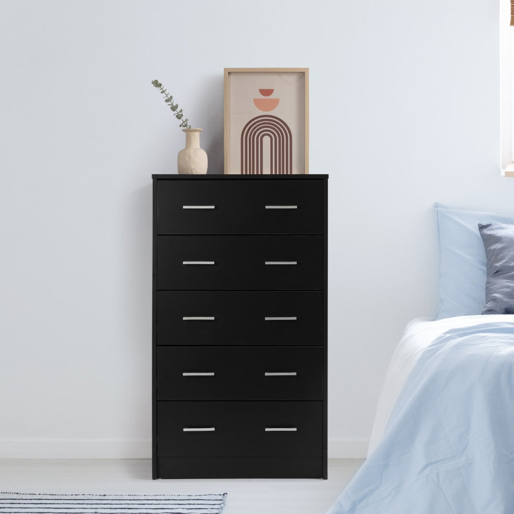 Marcus Wooden Chest Of 5-Drawers Tallboy Storage Cabinet Black Drawers Fast shipping On sale