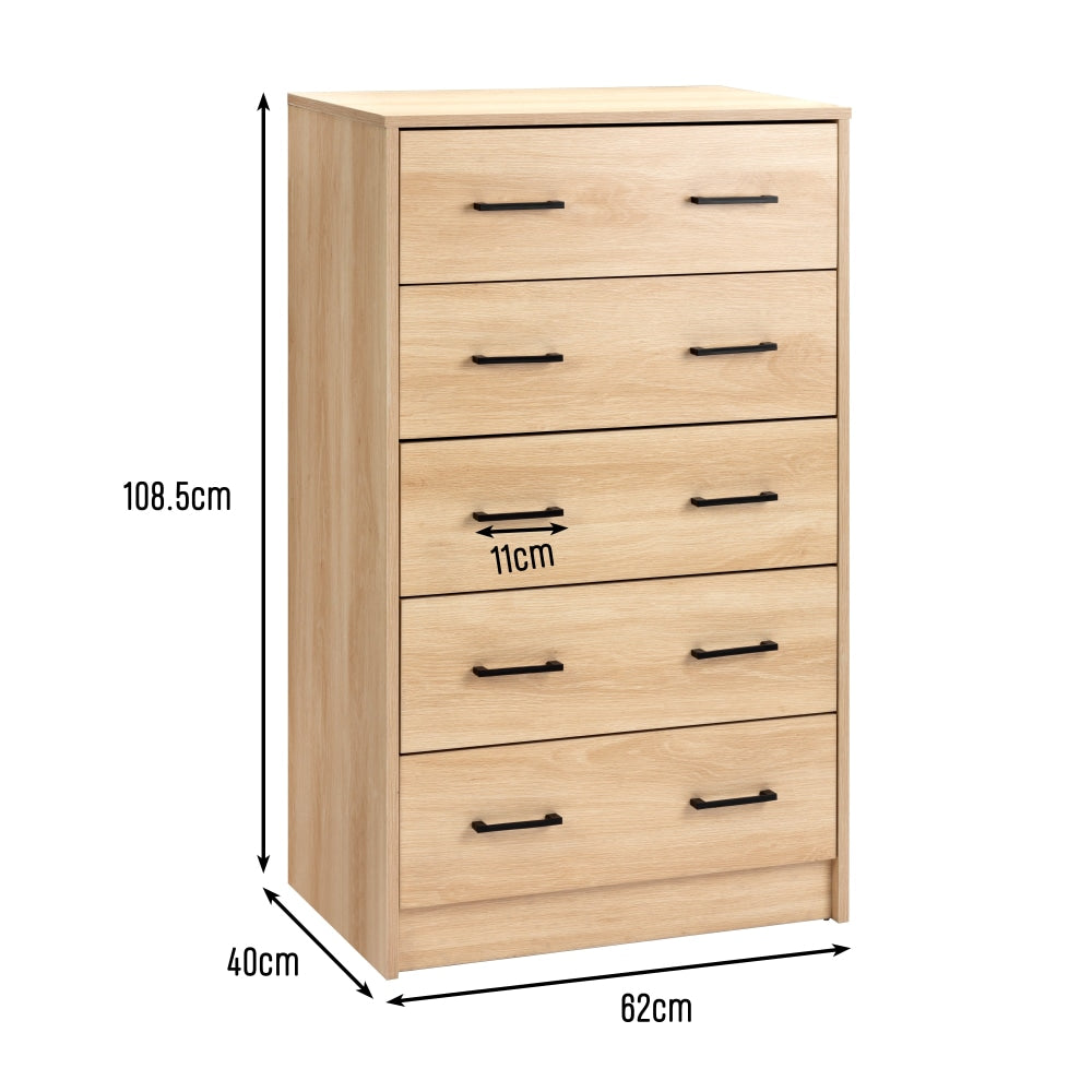Marcus Wooden Chest Of 5-Drawers Tallboy Storage Cabinet Oak Drawers Fast shipping On sale