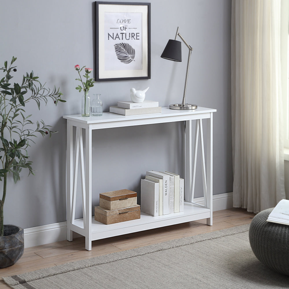 Marilda Wooden 2-Shelf Hallway Console Hall Table White Fast shipping On sale