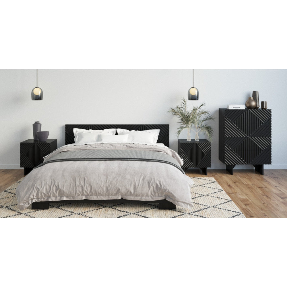 Marlon Nighstand Bedside Table Black Acacia Fast shipping On sale
