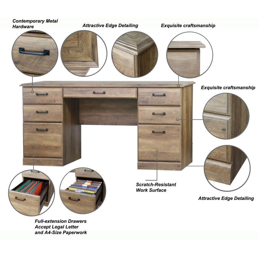 Marosi Manager Executive Computer Office Working Desk W/ Drawers Storage Rustic Oak Fast shipping On sale