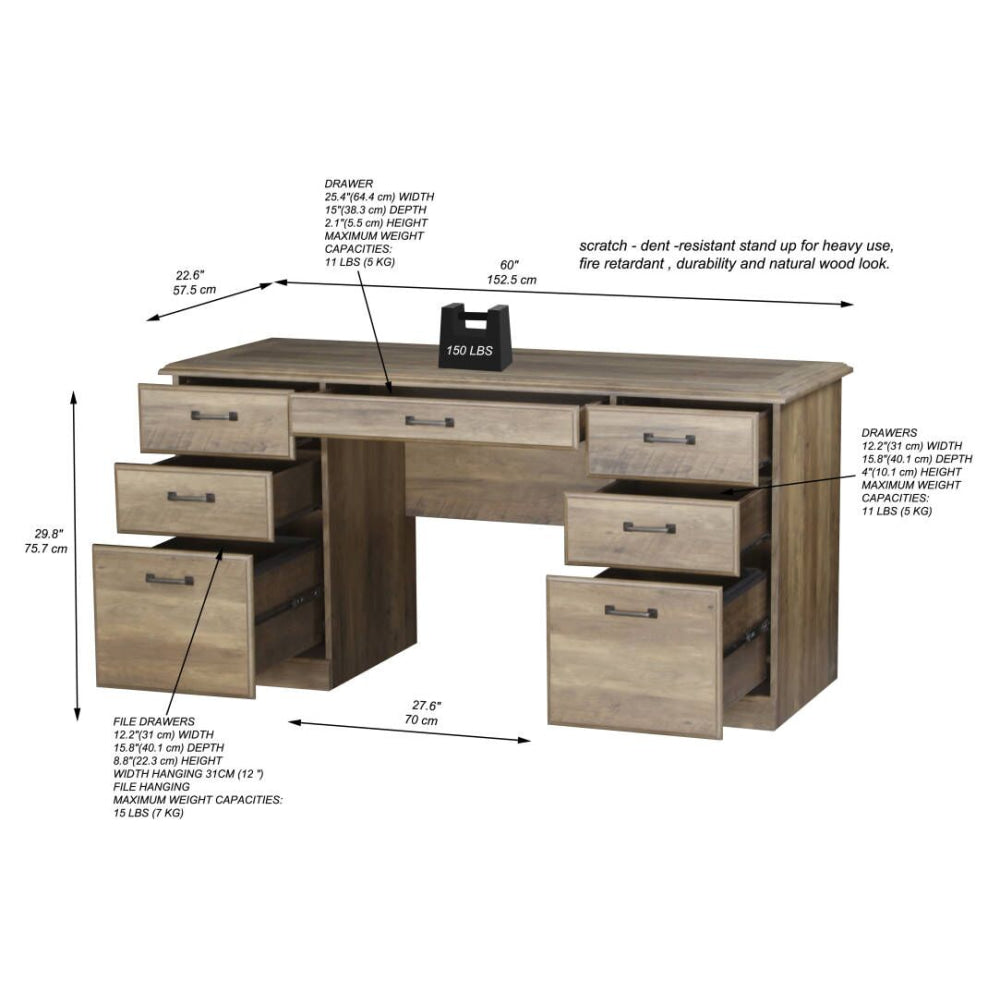 Marosi Manager Executive Computer Office Working Desk W/ Drawers Storage Rustic Oak Fast shipping On sale