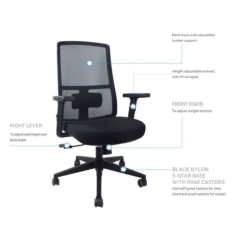 Mars Mesh Back Fabric Seat Computer Working Task Office Chair Black Fast shipping On sale