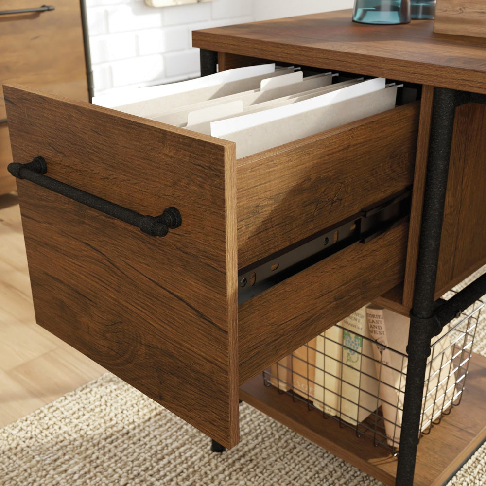 Mateo Industrial Working Computer Home Office Desk 2-Drawer Checked Oak Fast shipping On sale