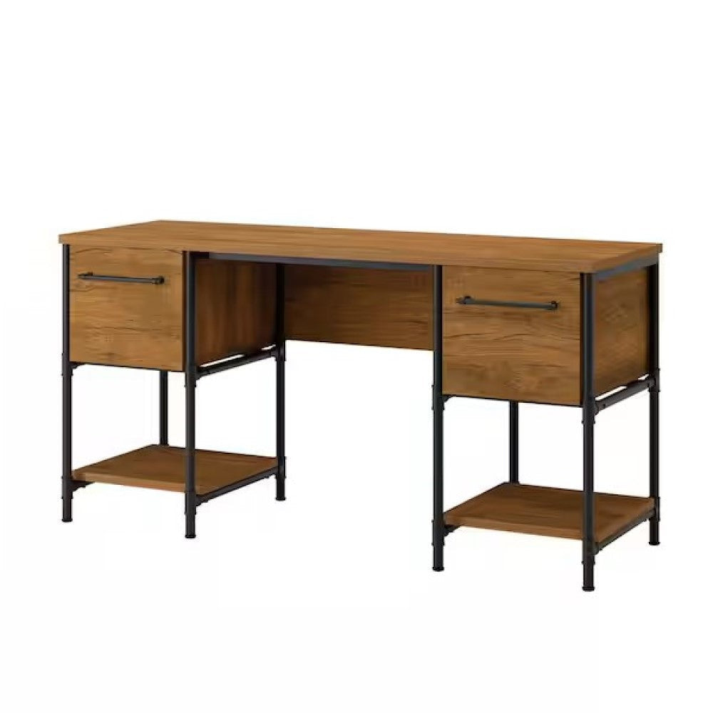 Mateo Industrial Working Computer Home Office Desk 2-Drawer Checked Oak Fast shipping On sale