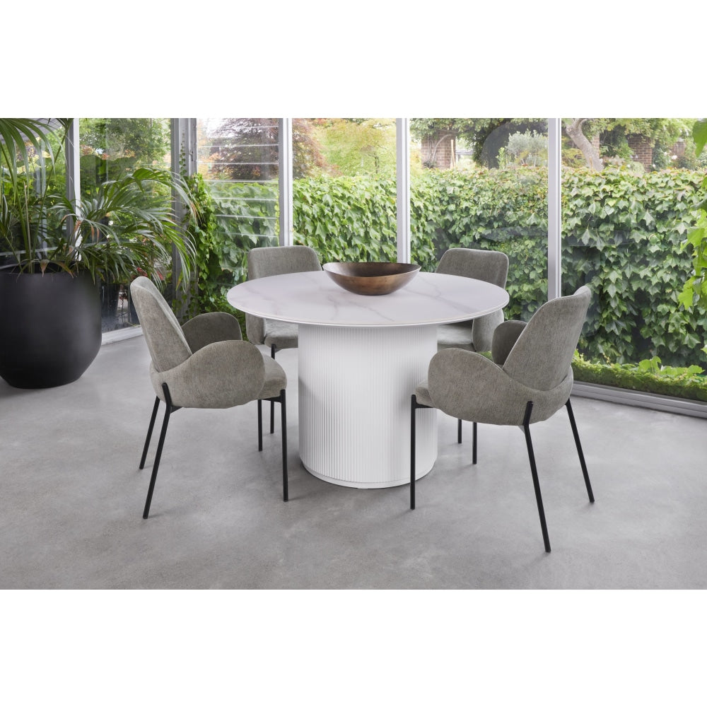 Matilde Marble Look Round Kitchen Dining Table Ceramic Tempered Glass - Snow White Fast shipping On sale