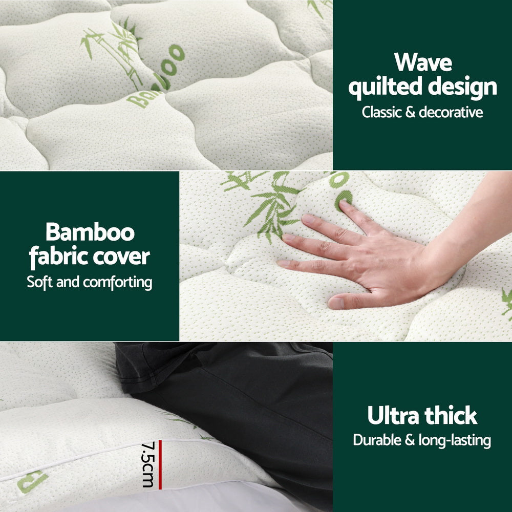 Mattress Topper Pillowtop Bamboo 7.5cm King Fast shipping On sale