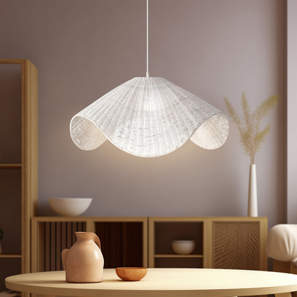 McLean Rattan Modern Elegant Pendant Lamp Ceiling Light - White Fast shipping On sale