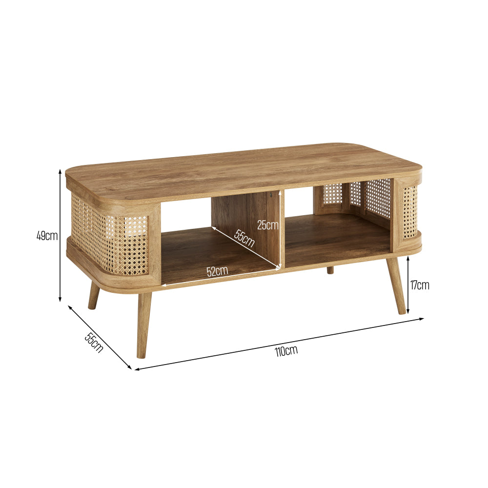 Mean Rectangular Open Shelves Tea Coffee Table Oak/Rattan Hall Fast shipping On sale