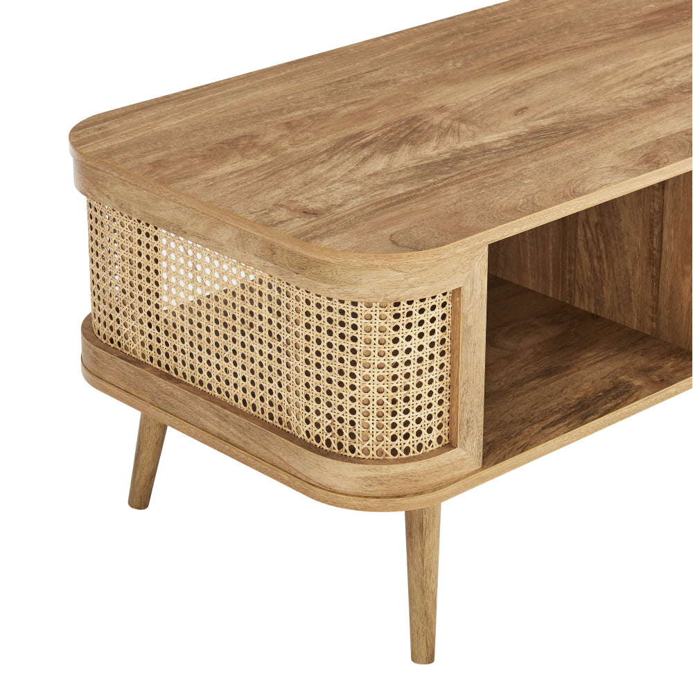 Mean Rectangular Open Shelves Tea Coffee Table Oak/Rattan Hall Fast shipping On sale