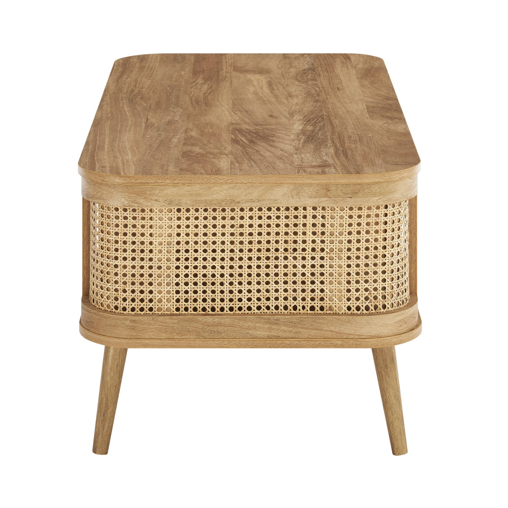 Mean Rectangular Open Shelves Tea Coffee Table Oak/Rattan Hall Fast shipping On sale
