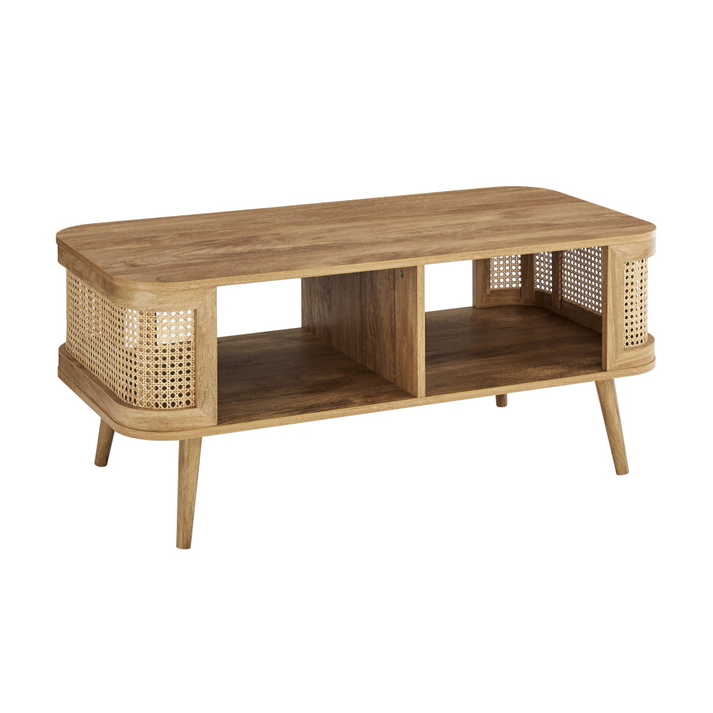 Mean Rectangular Open Shelves Tea Coffee Table Oak/Rattan Hall Fast shipping On sale