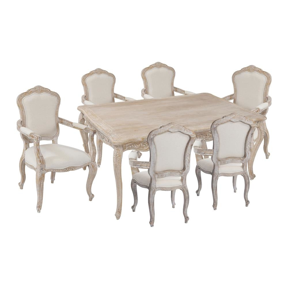 Medium Sizes Oak Wood White Washed Finish Arm Chair 7pcs Dining Set Fast shipping On sale