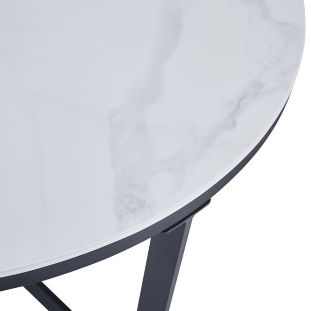 Set Of 2 Nesting Round Coffee Table Marble Look White/Black Fast shipping On sale