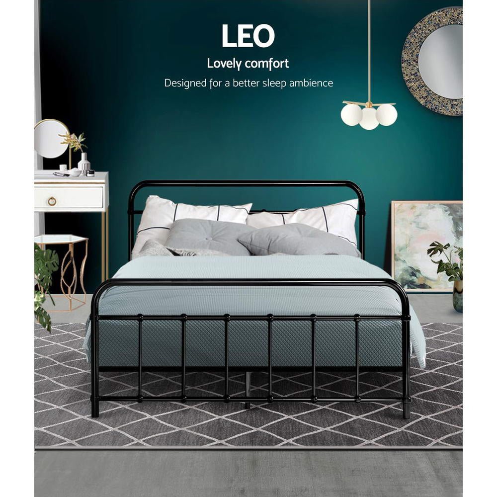 Metal Bed Frame Double Size Platform Foundation Mattress Base Leo Black Fast shipping On sale