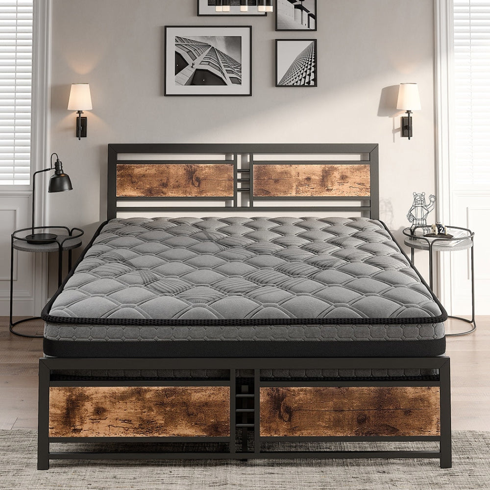 Metal Bed Frame Mattress Base Set Wood King Double Queen Pocket Spring HD Foam D Fast shipping On sale