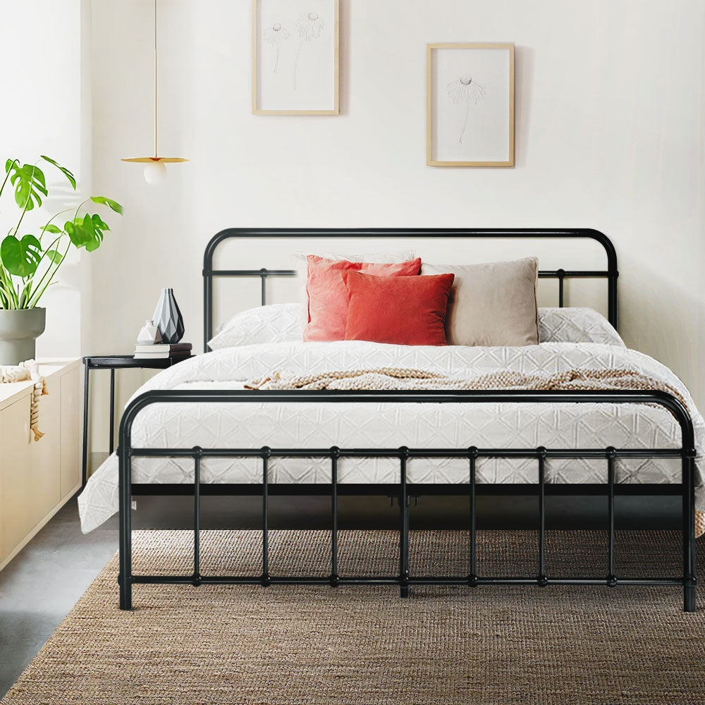 Metal Bed Frame Queen Size Platform Foundation Mattress Base Leo Black Fast shipping On sale