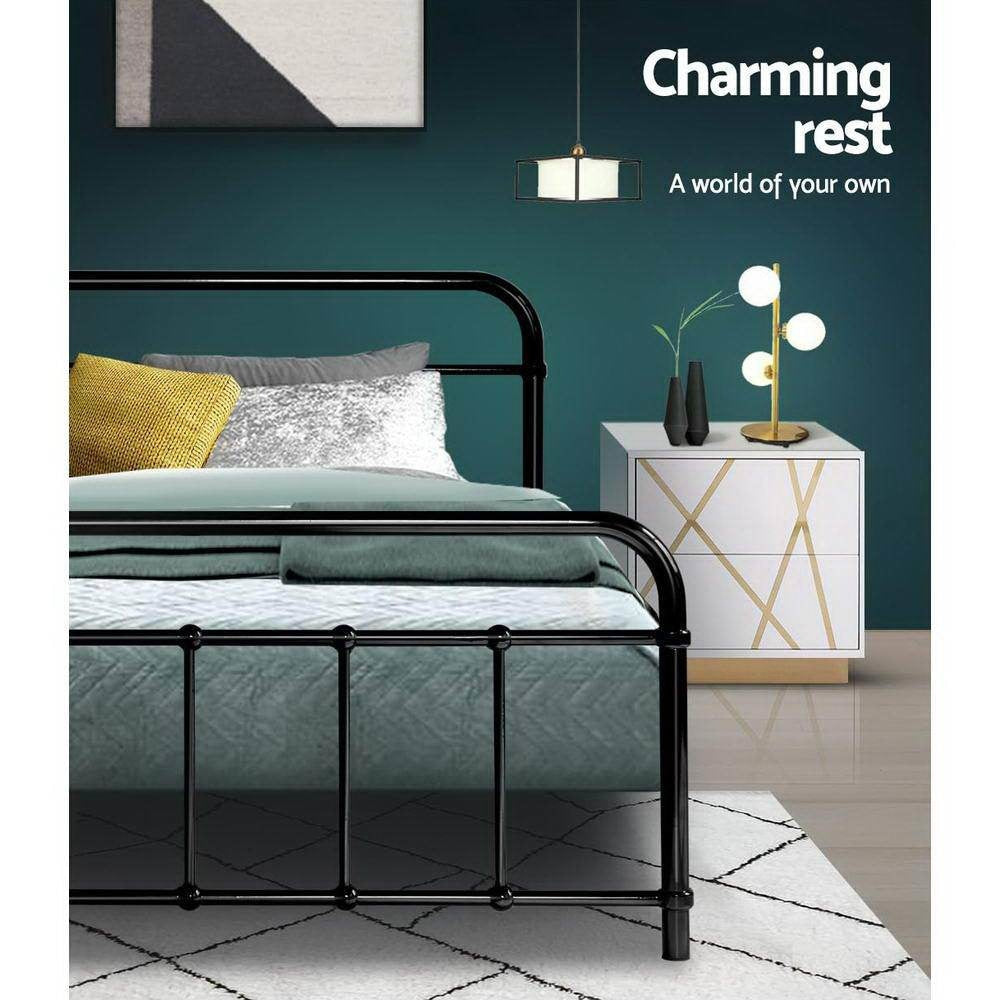 Metal Bed Frame Queen Size Platform Foundation Mattress Base Leo Black Fast shipping On sale